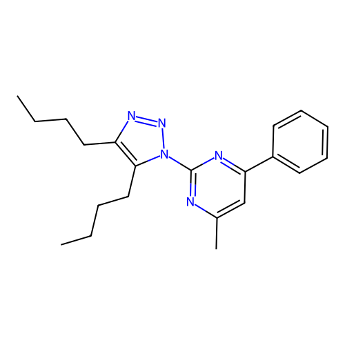 2-(4,5-dibutyl-1H-1,2,3-triazol-1-yl)-4-methyl-6-phenylpyrimidine structure