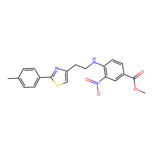 methyl 4-({2-[2-(4-methylphenyl)-1,3-thiazol-4-yl]ethyl}amino)-3-nitrobenzenecarboxylate structure
