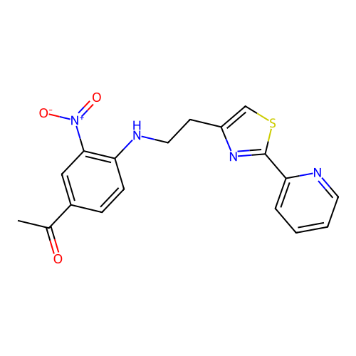 1-[3-nitro-4-({2-[2-(2-pyridinyl)-1,3-thiazol-4-yl]ethyl}amino)phenyl]-1-ethanone structure