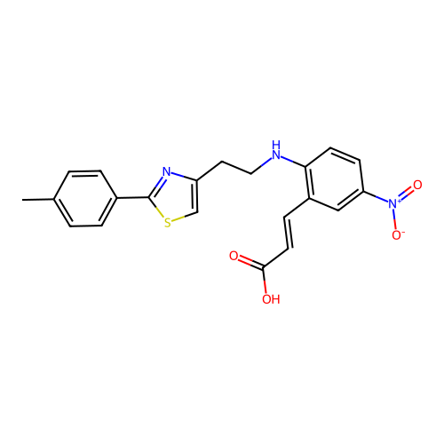 3-[2-({2-[2-(4-methylphenyl)-1,3-thiazol-4-yl]ethyl}amino)-5-nitrophenyl]acrylic acid structure
