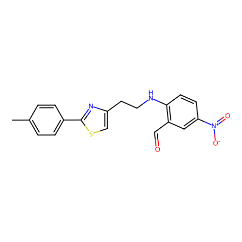 2-({2-[2-(4-methylphenyl)-1,3-thiazol-4-yl]ethyl}amino)-5-nitrobenzenecarbaldehyde structure
