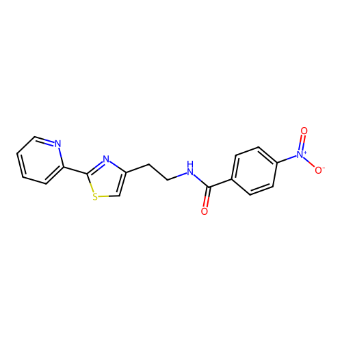 4-nitro-N-{2-[2-(2-pyridinyl)-1,3-thiazol-4-yl]ethyl}benzenecarboxamide structure