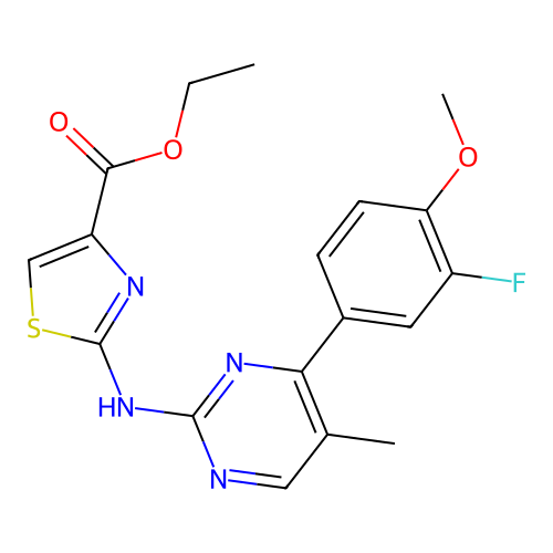 ethyl 2-{[4-(3-fluoro-4-methoxyphenyl)-5-methyl-2-pyrimidinyl]amino}-1,3-thiazole-4-carboxylate structure