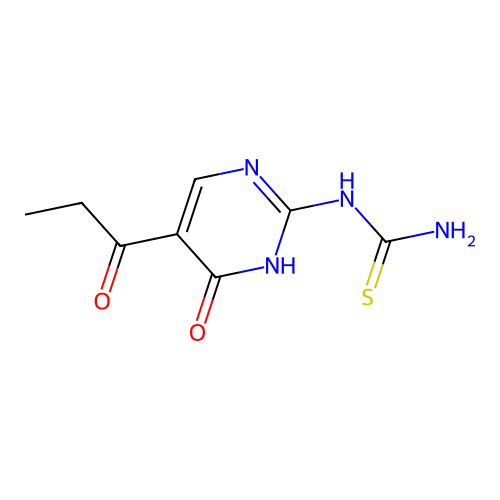 N-(6-oxo-5-propionyl-1,6-dihydro-2-pyrimidinyl)thiourea structure