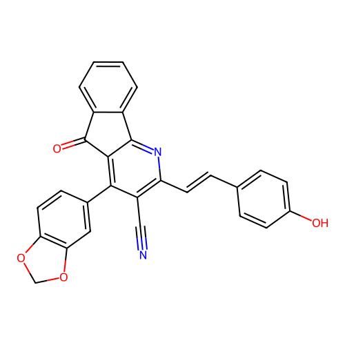 4-(1,3-benzodioxol-5-yl)-2-(4-hydroxystyryl)-5-oxo-5H-indeno[1,2-b]pyridine-3-carbonitrile structure