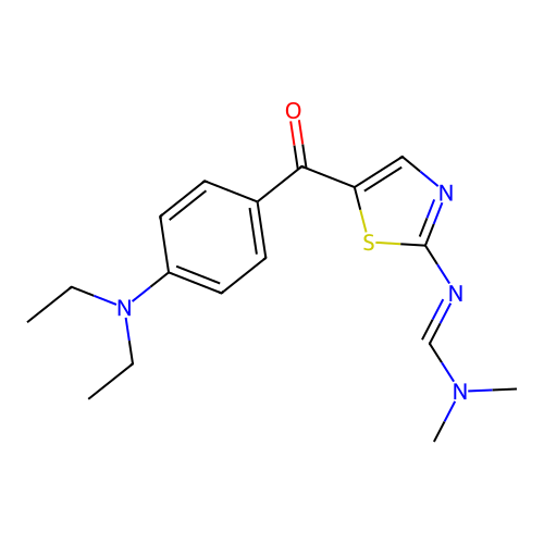 N'-{5-[4-(diethylamino)benzoyl]-1,3-thiazol-2-yl}-N,N-dimethyliminoformamide structure