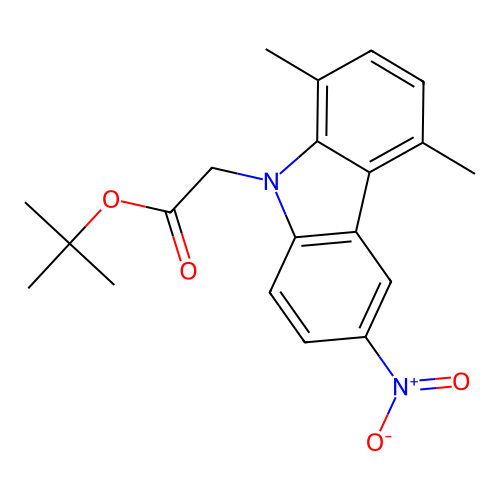 tert-butyl 2-(1,4-dimethyl-6-nitro-9H-carbazol-9-yl)acetate structure