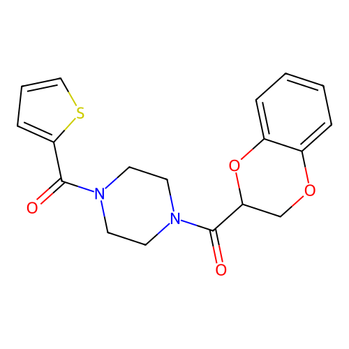 1-(2,3-Dihydro-1,4-benzodioxine-2-carbonyl)-4-(thiophene-2-carbonyl)piperazine structure