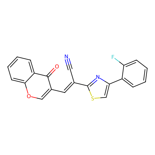 2-[4-(2-fluorophenyl)-1,3-thiazol-2-yl]-3-(4-oxo-4H-chromen-3-yl)acrylonitrile structure