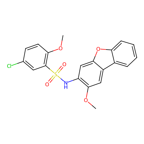 5-chloro-2-methoxy-N-(2-methoxydibenzofuran-3-yl)benzenesulfonamide structure