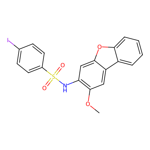4-iodo-N-(2-methoxydibenzofuran-3-yl)benzenesulfonamide structure