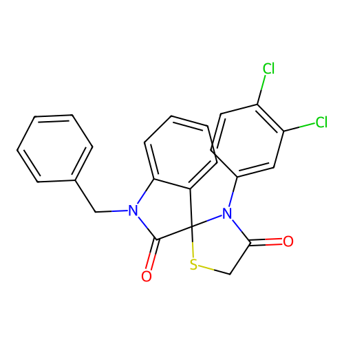 Spiro 3-[1-benzyl oxindyl]-2'-[3'-(3,4-dichlorophenyl)thiazolidin-4-one] structure