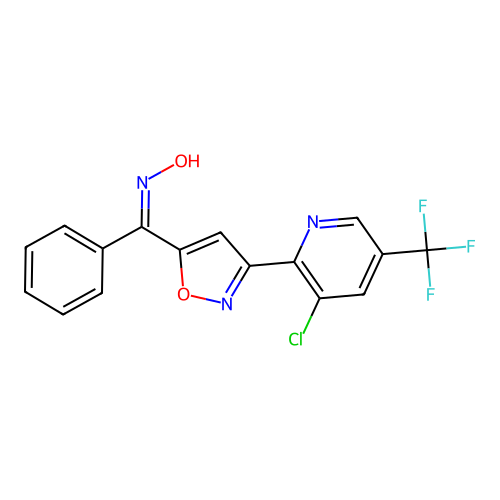 {3-[3-chloro-5-(trifluoromethyl)-2-pyridinyl]-5-isoxazolyl}(phenyl)methanone oxime structure