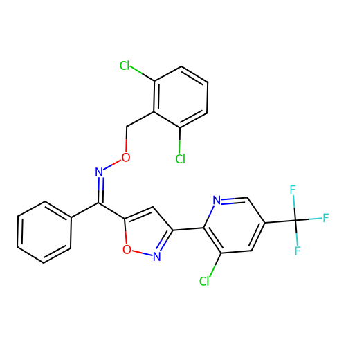 {3-[3-chloro-5-(trifluoromethyl)-2-pyridinyl]-5-isoxazolyl}(phenyl)methanone O-(2,6-dichlorobenzyl)oxime structure
