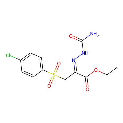 Ethyl 2-(carbamoylhydrazinylidene)-3-(4-chlorophenyl)sulfonylpropanoate structure