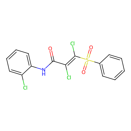 (E)-2,3-dichloro-N-(2-chlorophenyl)-3-(phenylsulfonyl)-2-propenamide structure