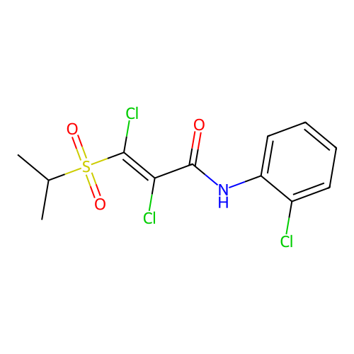 (E)-2,3-dichloro-N-(2-chlorophenyl)-3-(isopropylsulfonyl)-2-propenamide structure
