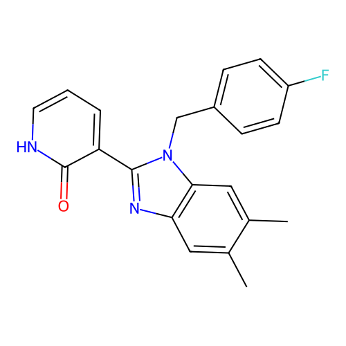 3-[1-(4-fluorobenzyl)-5,6-dimethyl-1H-1,3-benzimidazol-2-yl]-2(1H)-pyridinone structure