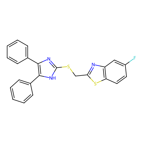 2-{[(4,5-diphenyl-1H-imidazol-2-yl)sulfanyl]methyl}-5-fluoro-1,3-benzothiazole structure