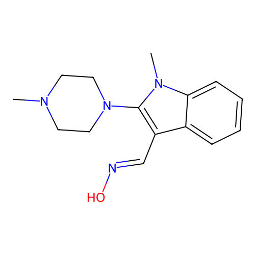 N-[[1-methyl-2-(4-methylpiperazin-1-yl)indol-3-yl]methylidene]hydroxylamine structure