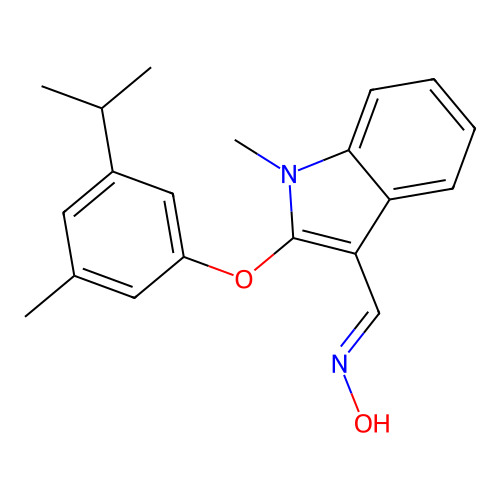 2-(3-isopropyl-5-methylphenoxy)-1-methyl-1H-indole-3-carbaldehyde oxime structure