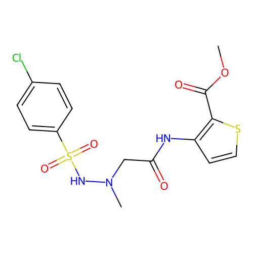 methyl 3-[(2-{2-[(4-chlorophenyl)sulfonyl]-1-methylhydrazino}acetyl)amino]-2-thiophenecarboxylate structure
