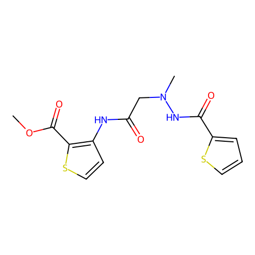 methyl 3-({2-[1-methyl-2-(2-thienylcarbonyl)hydrazino]acetyl}amino)-2-thiophenecarboxylate structure