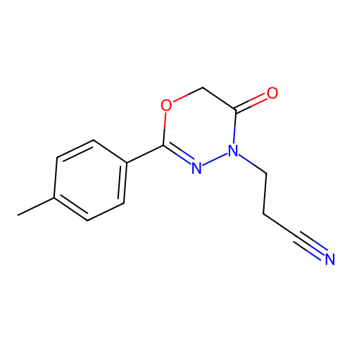 3-[2-(4-methylphenyl)-5-oxo-5,6-dihydro-4H-1,3,4-oxadiazin-4-yl]propanenitrile structure