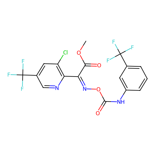 methyl 2-[3-chloro-5-(trifluoromethyl)-2-pyridinyl]-2-[({[3-(trifluoromethyl)anilino]carbonyl}oxy)imino]acetate structure
