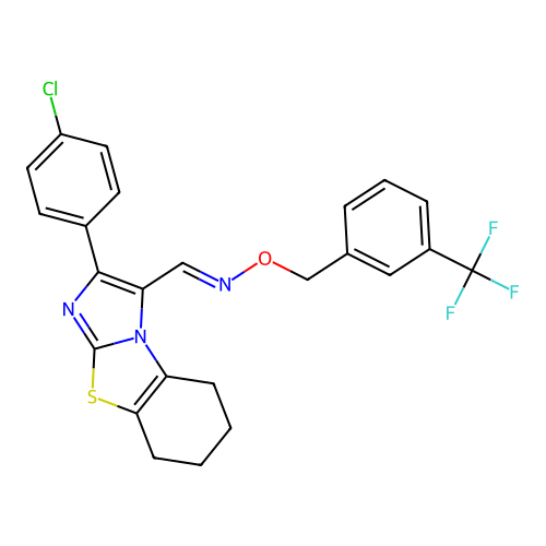 1-[2-(4-chlorophenyl)-5,6,7,8-tetrahydroimidazo[2,1-b][1,3]benzothiazol-1-yl]-N-[[3-(trifluoromethyl)phenyl]methoxy]methanimine structure