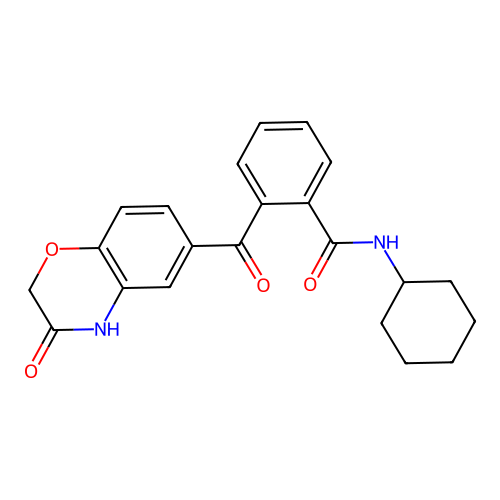 N-cyclohexyl-2-[(3-oxo-3,4-dihydro-2H-1,4-benzoxazin-6-yl)carbonyl]benzenecarboxamide structure