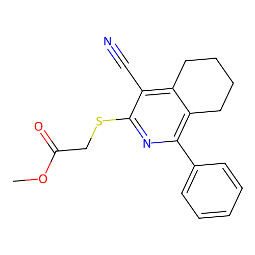 Methyl 2-[(4-cyano-1-phenyl-5,6,7,8-tetrahydroisoquinolin-3-yl)sulfanyl]acetate structure