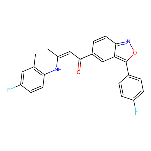 3-(4-fluoro-2-methylanilino)-1-[3-(4-fluorophenyl)-2,1-benzoxazol-5-yl]but-2-en-1-one structure