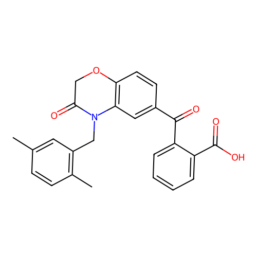 2-{[4-(2,5-dimethylbenzyl)-3-oxo-3,4-dihydro-2H-1,4-benzoxazin-6-yl]carbonyl}benzenecarboxylic acid structure