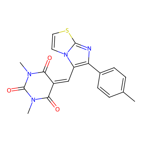 1,3-dimethyl-5-{[6-(4-methylphenyl)imidazo[2,1-b][1,3]thiazol-5-yl]methylene}-2,4,6(1H,3H,5H)-pyrimidinetrione structure
