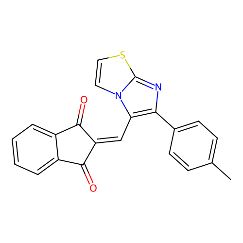 2-{[6-(4-methylphenyl)imidazo[2,1-b][1,3]thiazol-5-yl]methylene}-1H-indene-1,3(2H)-dione structure