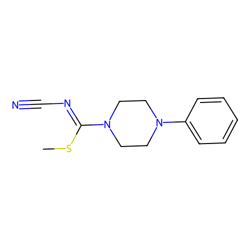methyl N-cyano-4-phenyltetrahydro-1(2H)-pyrazinecarbimidothioate structure