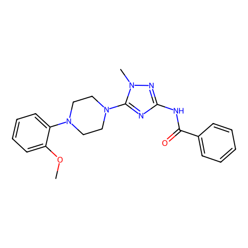 N-[5-[4-(2-methoxyphenyl)piperazin-1-yl]-1-methyl-1,2,4-triazol-3-yl]benzamide structure