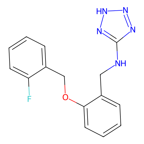 N-[[2-[(2-fluorophenyl)methoxy]phenyl]methyl]-2H-tetrazol-5-amine structure