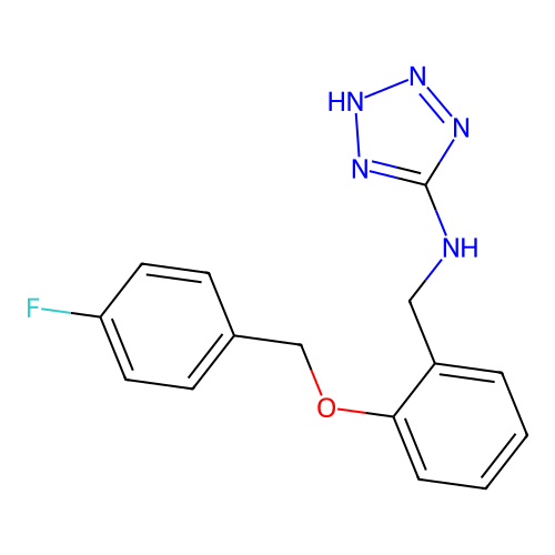 N-[[2-[(4-fluorophenyl)methoxy]phenyl]methyl]-2H-tetrazol-5-amine structure
