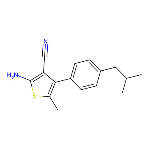 2-Amino-4-(4-isobutylphenyl)-5-methylthiophene-3-carbonitrile structure