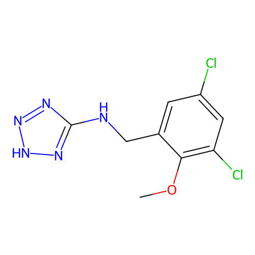 N-[(3,5-dichloro-2-methoxyphenyl)methyl]-2H-tetrazol-5-amine structure