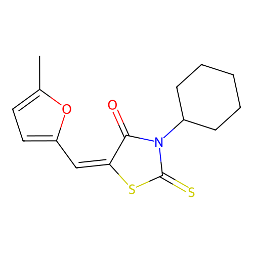 (5E)-3-cyclohexyl-5-[(5-methylfuran-2-yl)methylidene]-2-sulfanylidene-1,3-thiazolidin-4-one structure