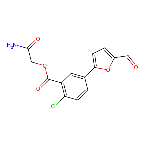 2-Amino-2-oxoethyl 2-chloro-5-(5-formyl-2-furanyl)benzoate structure
