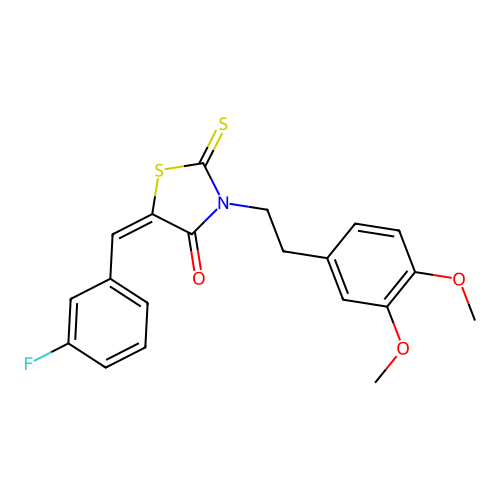 (5E)-3-[2-(3,4-dimethoxyphenyl)ethyl]-5-[(3-fluorophenyl)methylidene]-2-sulfanylidene-1,3-thiazolidin-4-one structure