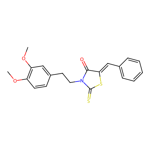 (5Z)-5-benzylidene-3-[2-(3,4-dimethoxyphenyl)ethyl]-2-sulfanylidene-1,3-thiazolidin-4-one structure