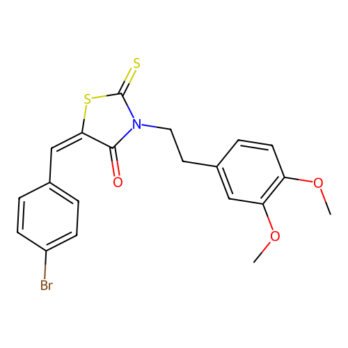(5E)-5-[(4-bromophenyl)methylidene]-3-[2-(3,4-dimethoxyphenyl)ethyl]-2-sulfanylidene-1,3-thiazolidin-4-one structure