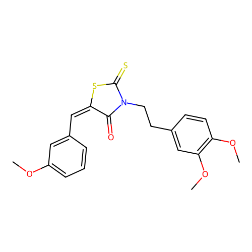 (5E)-3-[2-(3,4-dimethoxyphenyl)ethyl]-5-[(3-methoxyphenyl)methylidene]-2-sulfanylidene-1,3-thiazolidin-4-one structure