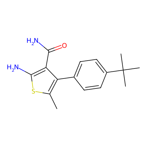 2-Amino-4-(4-tert-butylphenyl)-5-methylthiophene-3-carboxamide structure