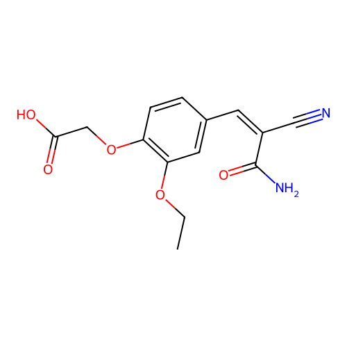 2-[4-(3-Amino-2-cyano-3-oxoprop-1-enyl)-2-ethoxyphenoxy]acetic acid structure